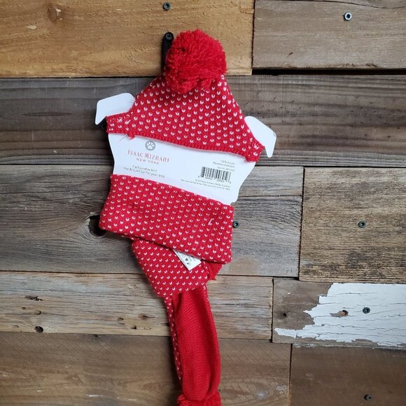 Winter Scarf and Hat Set for Dogs and Cats Neck Ear Warmer - Isaac Mizrahi - Red - Picture 1 of 3